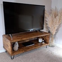 Load image into Gallery viewer, TV Stand | Industrial, Reclaimed Wood, Media Table
